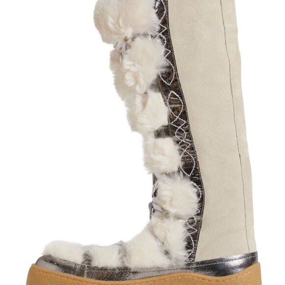 NIB Free People Wilder Boots Suede Shearling Arctic Fox Silver Size 6 $248 - Picture 8 of 10